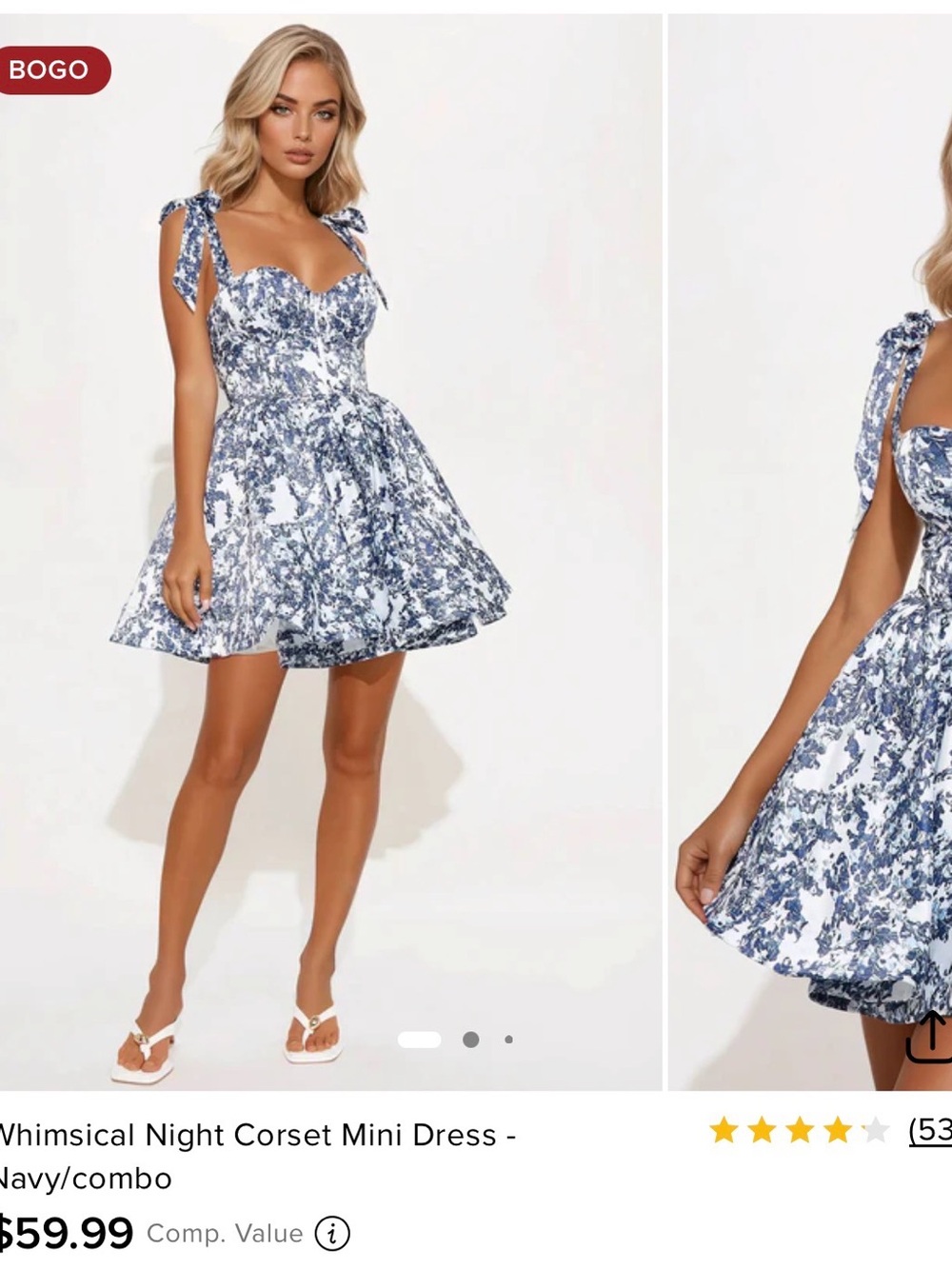 Fashion Nova Navy & White Tie-Shoulder Corset Mini Dress